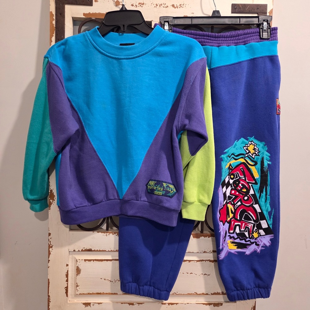 Vintage 90s The Childrens Place Kids Tracksuit Colorblock Force Graphic Set 7/8